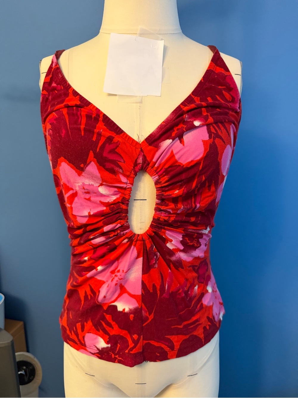 Moda International Red & Pink Floral Keyhole Camisole